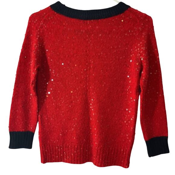 J.Crew $98 XS Red Allover Sequin Wool Mohair Black Trim Sweater - Picture 2 of 7